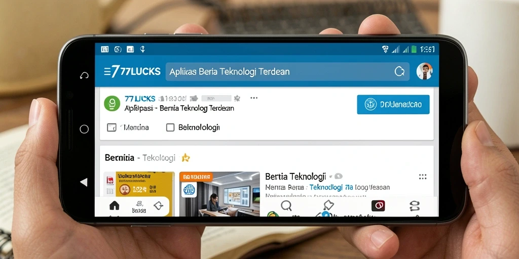 Tampilan antarmuka aplikasi berita teknologi 77LUCKS.