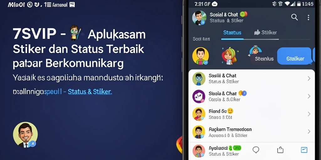 Antarmuka 7SVIP yang menampilkan berbagai stiker dan status.