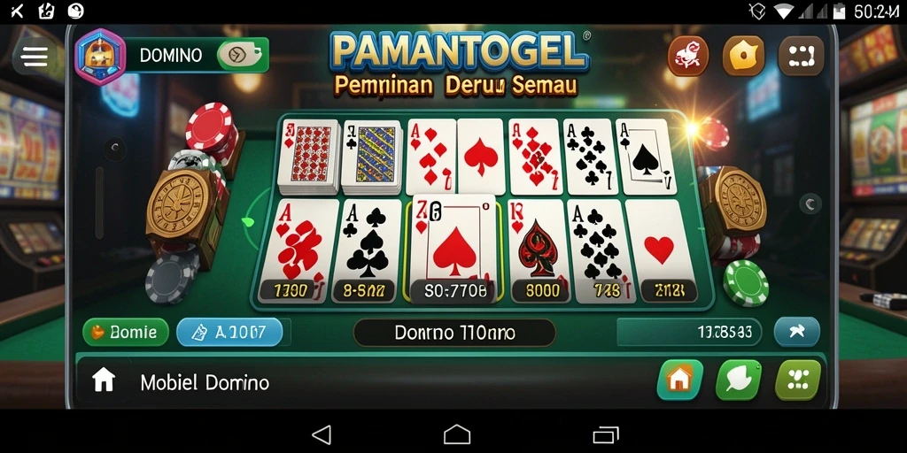 Tampilan antarmuka user-friendly PAMANTOGEL saat bermain domino.